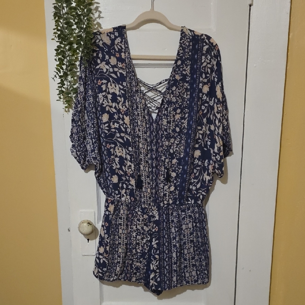 Floral Blue and White Romper
